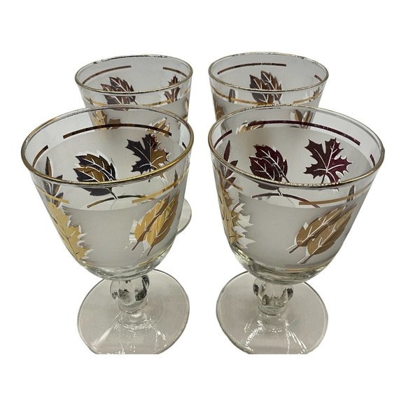 Libbey Vintage Golden Foliage Mid Century Gold Leaf Goblet | Set of 4 - Picture 1 of 16